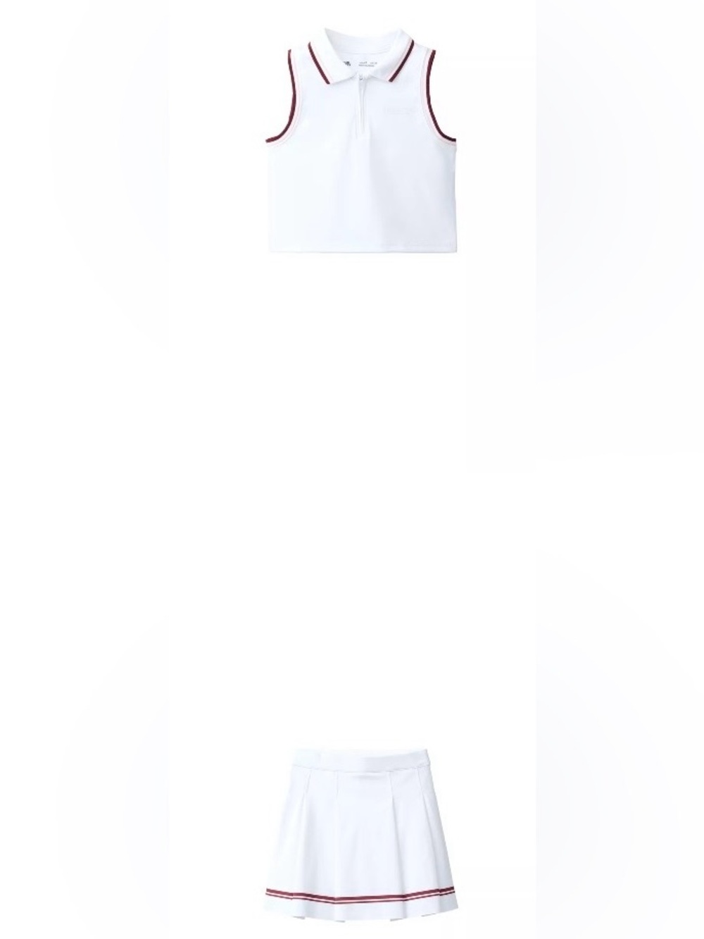 Zara Girls White Sleeveless Polo Top with Burgundy Trim Tennis Skort